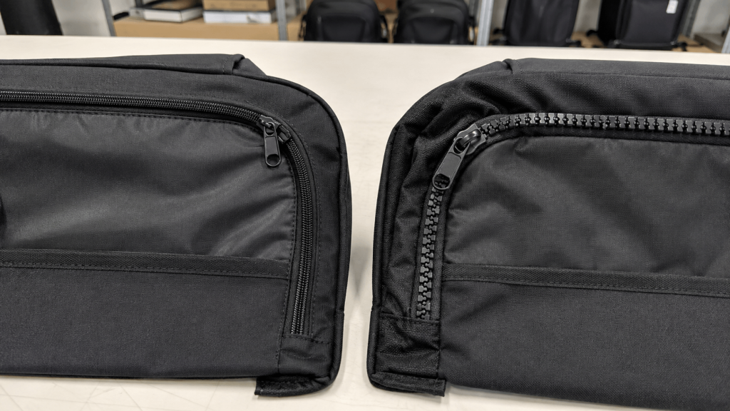 coil and molded zipper performance around curved backpack openings
