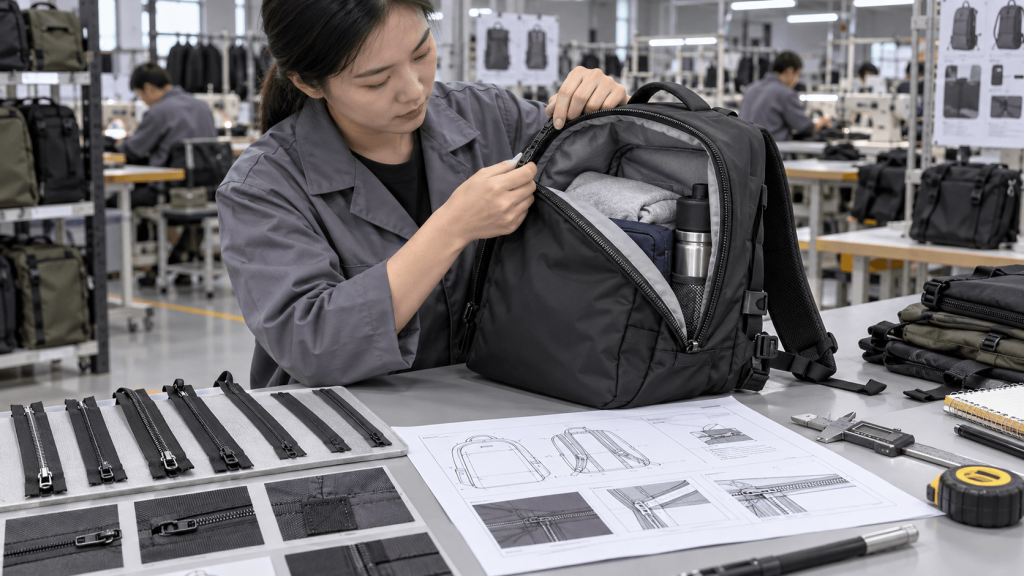 backpack zipper sample inspection before bulk production