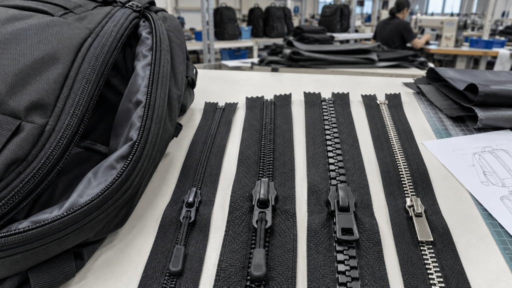 coil molded plastic and metal zipper comparison for backpack manufacturing