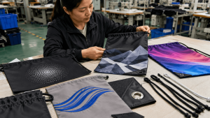 drawstring bag printing reinforcement eyelet and cord construction