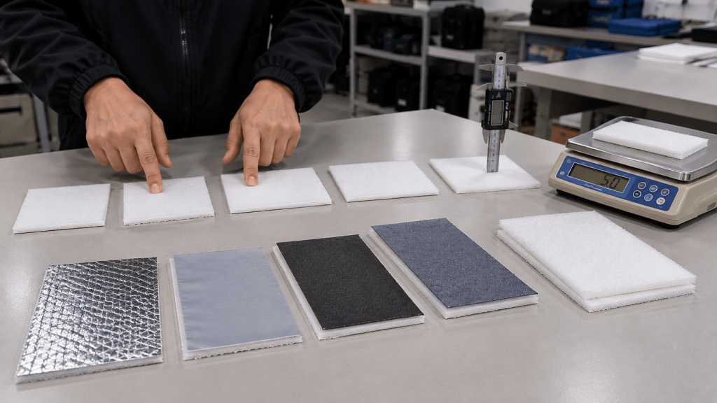 factory comparison of 5 mm EPE foam density compression and lamination