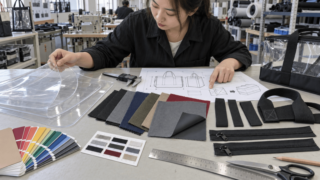 PVC and polyester material review before custom bag sampling