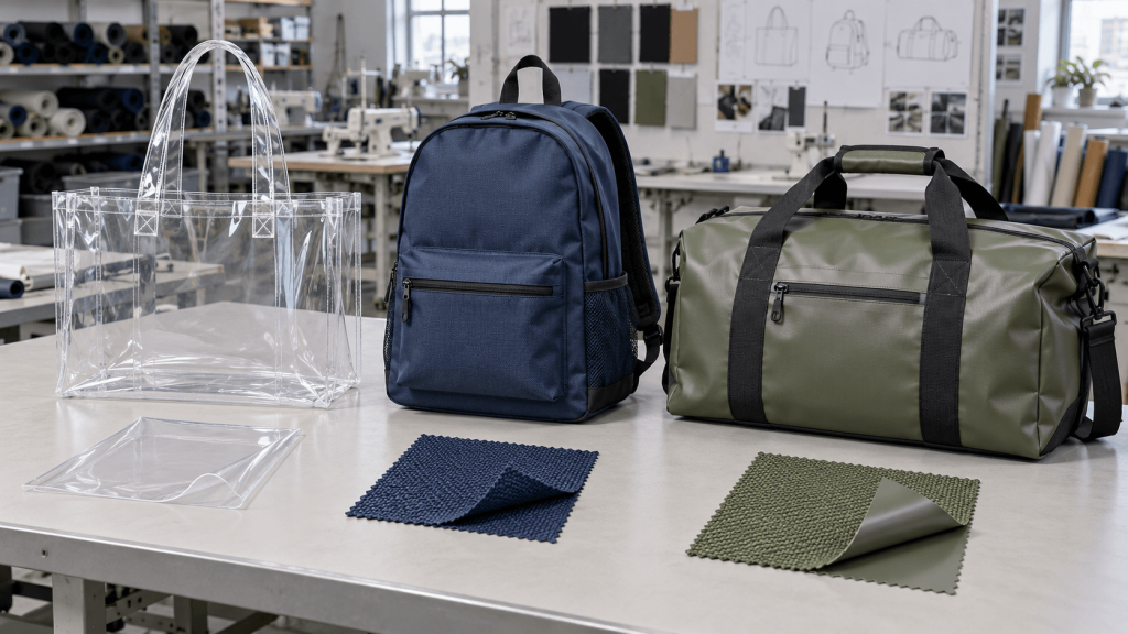 clear PVC vs 600D polyester vs PVC-coated polyester bags
